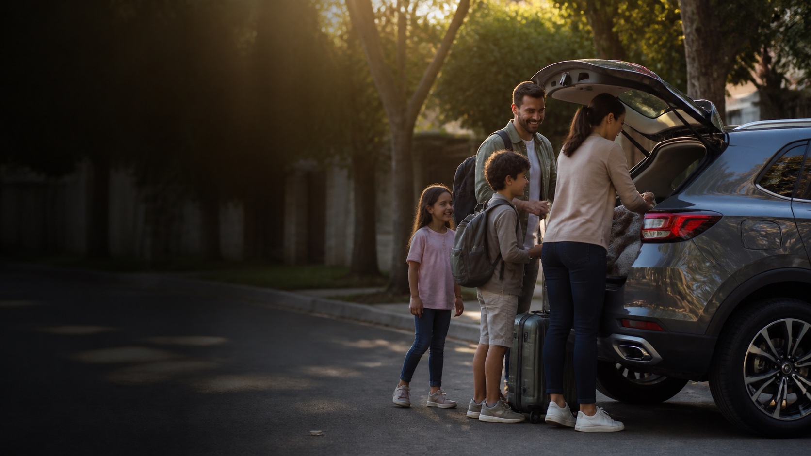 Família brasileira organizando uma viagem em seu carro